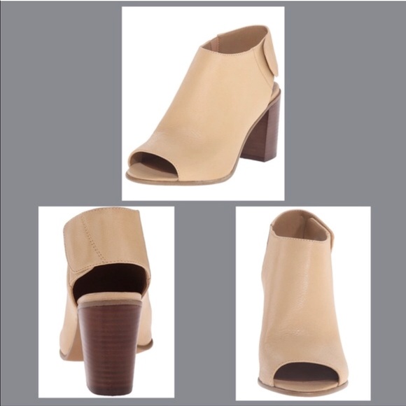 Cream Leather Peep Toe Velcro Ankle Bootie Shootie - Picture 6 of 6